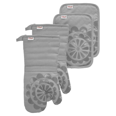 T-fal 4-Pack Medallion Oven Mitt & Pot Holder Set, Grey