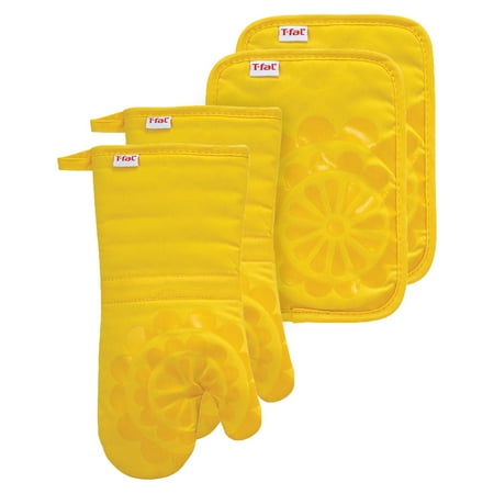 T-fal 4-Pack Medallion Oven Mitt & Pot Holder Set, Lemon