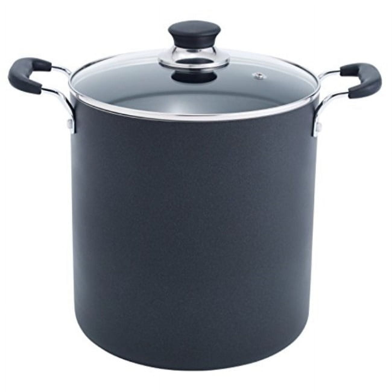 Black Aluminum 12-Quart Nonstick Stock Pot with Glass Lid