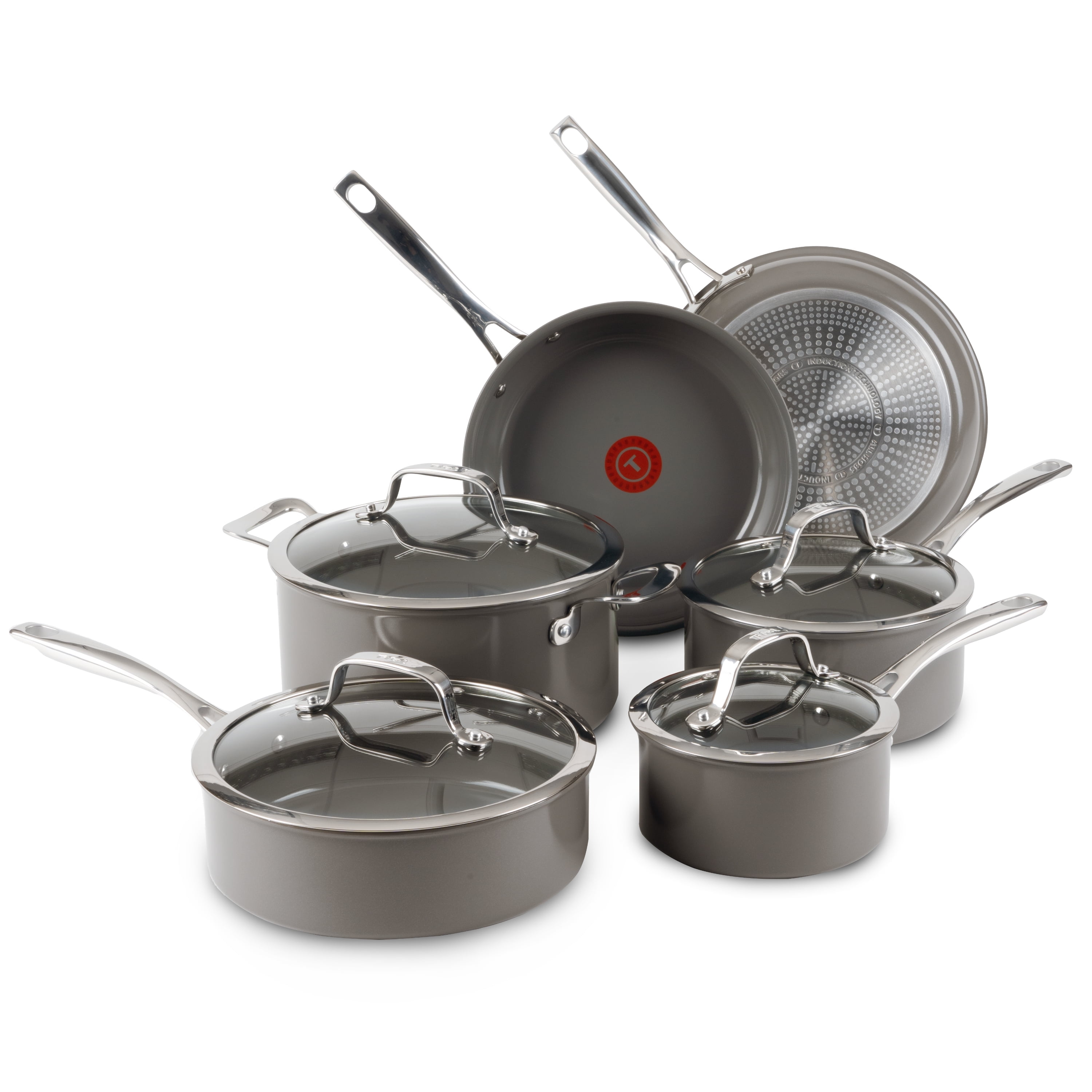 Grey Aluminum Nonstick 10-Piece Cookware Set with Glass Lids
