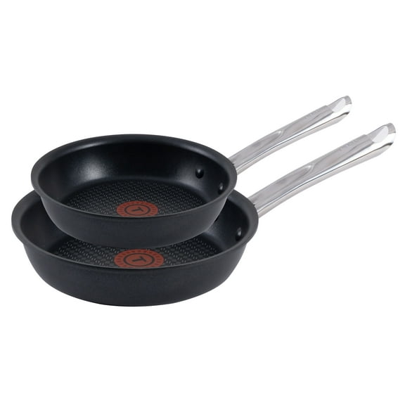 T-fal Cook & Strain Non-stick 2 Piece Frypan Set, 10 Inch and 11.5 Inch Frypans, Black