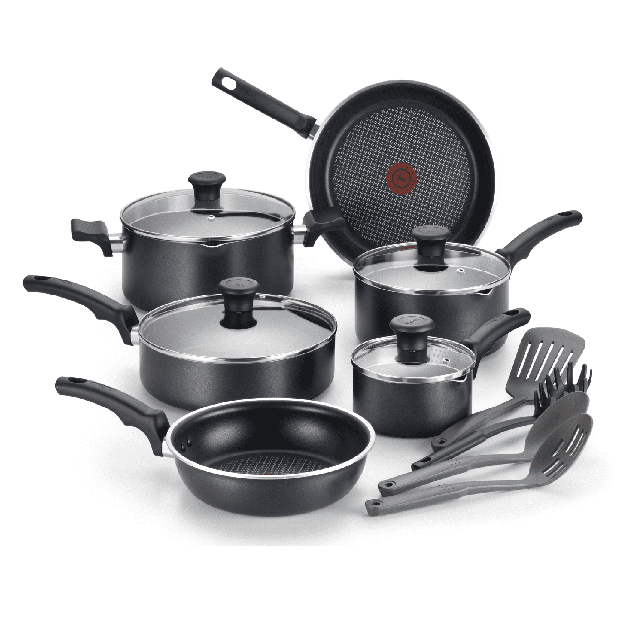 T-fal Cook & Strain Nonstick Cookware Set, 14 piece Set, Black, Dishwasher  Safe