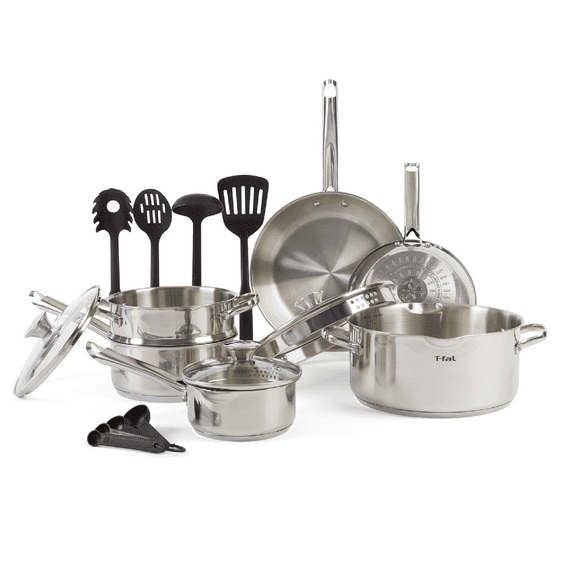 T-fal Cook & Strain Stainless Steel Cookware Set, 14 piece Set