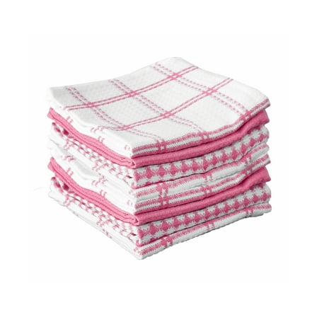 T-fal Coordinating Flat Waffle Weave Dish Cloth, Eight Pack, Pink