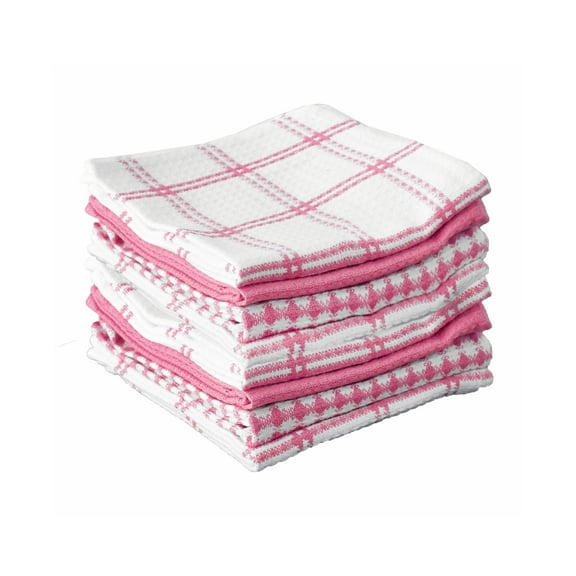 T-fal Coordinating Flat Waffle Weave Dish Cloth, Eight Pack, Pink