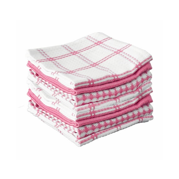 T-fal Coordinating Flat Waffle Weave Dish Cloth, Eight Pack, Pink