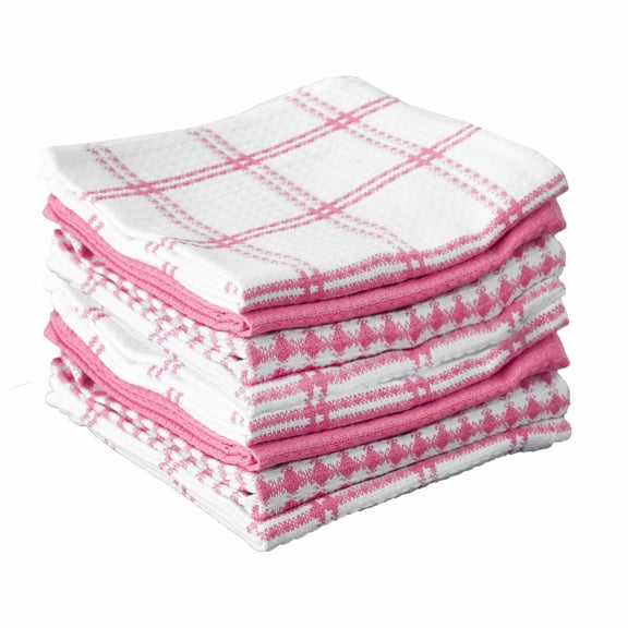 T-fal Coordinating Flat Waffle Weave Dish Cloth, Eight Pack, Pink