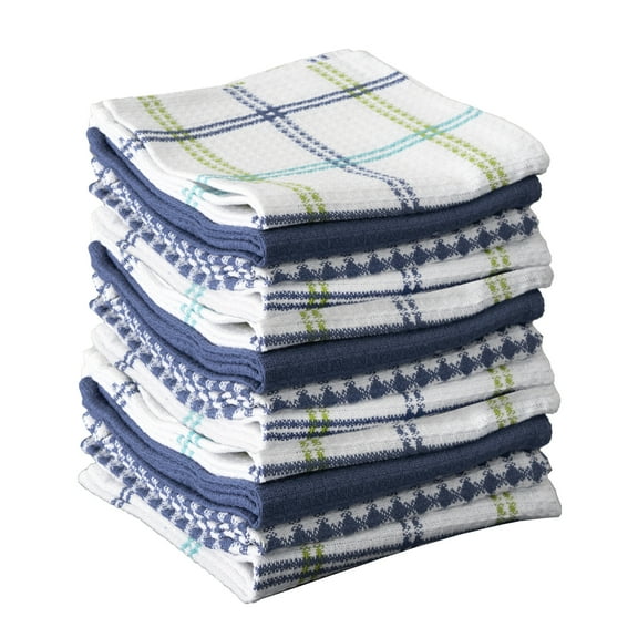 T-fal Coordinating Flat Waffle Weave Dish Cloth, Twelve Pack, Cool