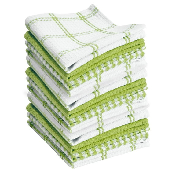 T-fal Coordinating Flat Waffle Weave Dish Cloth, Twelve Pack, Green