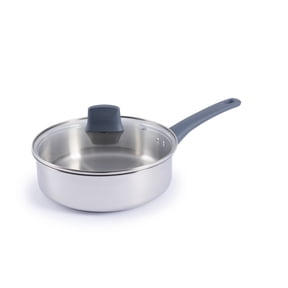 T-fal Daily Cook Stainless Steel Cookware Collection, 3.5 Quart Saut Pan With Lid, Ocean Blue Handle