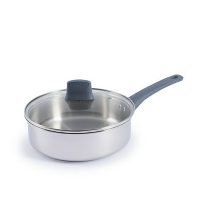 T-fal Daily Cook Stainless Steel Cookware Collection, 3.5 Quart Sauté Pan With Lid, Ocean Blue Handle