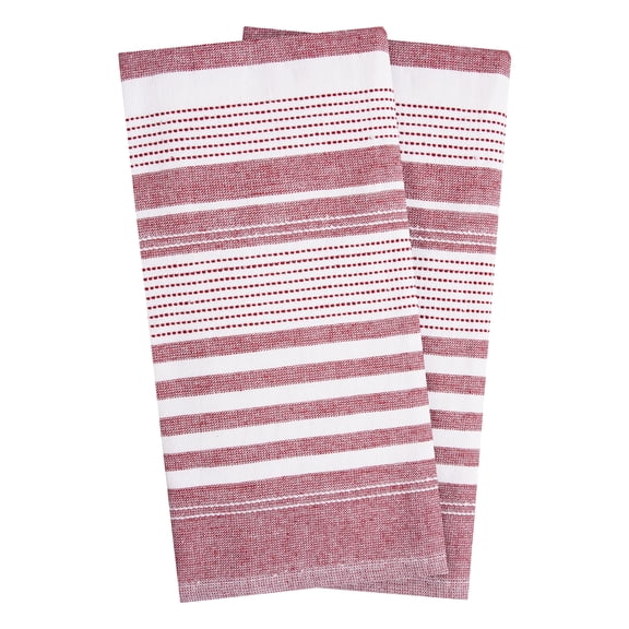 T-fal Dual-Sided Skipping Striped Kitchen Towels, 2-Pack, Paprika