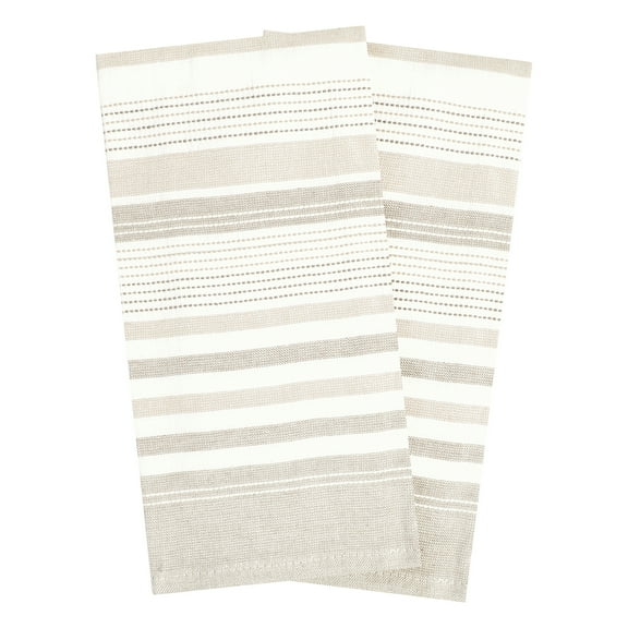 T-fal Dual-Sided Skipping Striped Kitchen Towels, 2-Pack, Toast