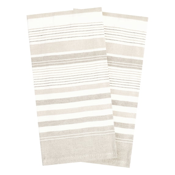 T-fal Dual-Sided Skipping Striped Kitchen Towels, 2-Pack, Toast