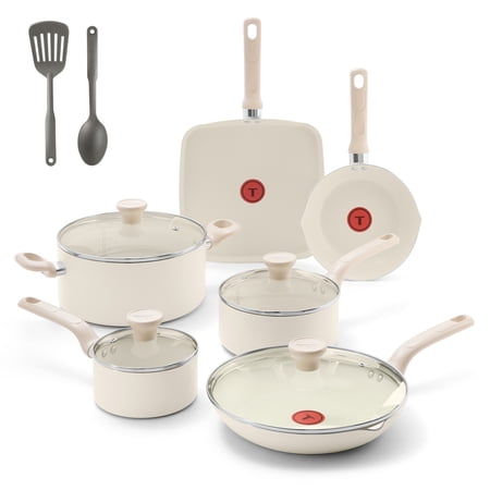 T-fal Easy Care 12 Piece Nonstick Cookware Set, Pots and Pans, Beige
