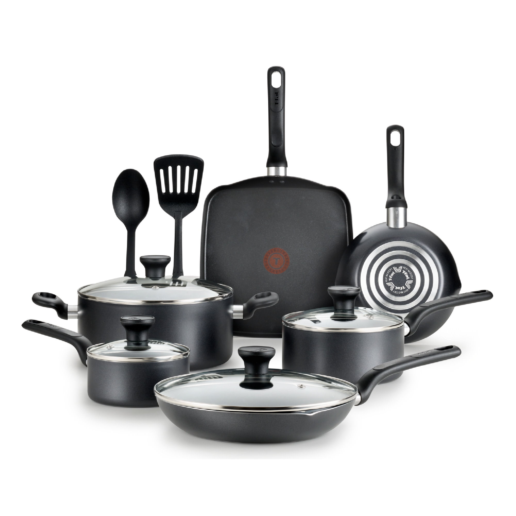T-fal 12-Piece Non-Stick Cookware Set, Pro-Glide, Thermo-spot, Dishwasher Safe, Grey