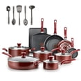 thumbnail interactive-video image 1 of T-fal Easy Care Nonstick Cookware, 20 piece Set, Red, B089SKDW, 1 of 12