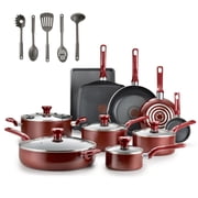 T-fal Easy Care Nonstick Cookware, 20 piece Set, Red, B089SKDW
