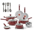 thumbnail image 1 of T-fal Easy Care 18 Piece Ceramic Nonstick Cookware Set, Pots and Pans, Red, 1 of 10