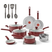 T-fal Easy Care 18 Piece Ceramic Nonstick Cookware Set, Pots and Pans, Red