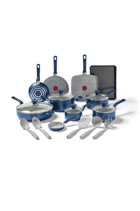 Easy Care Ceramic, 20 Piece Pots and Pans Cookware Set, Electric Blue