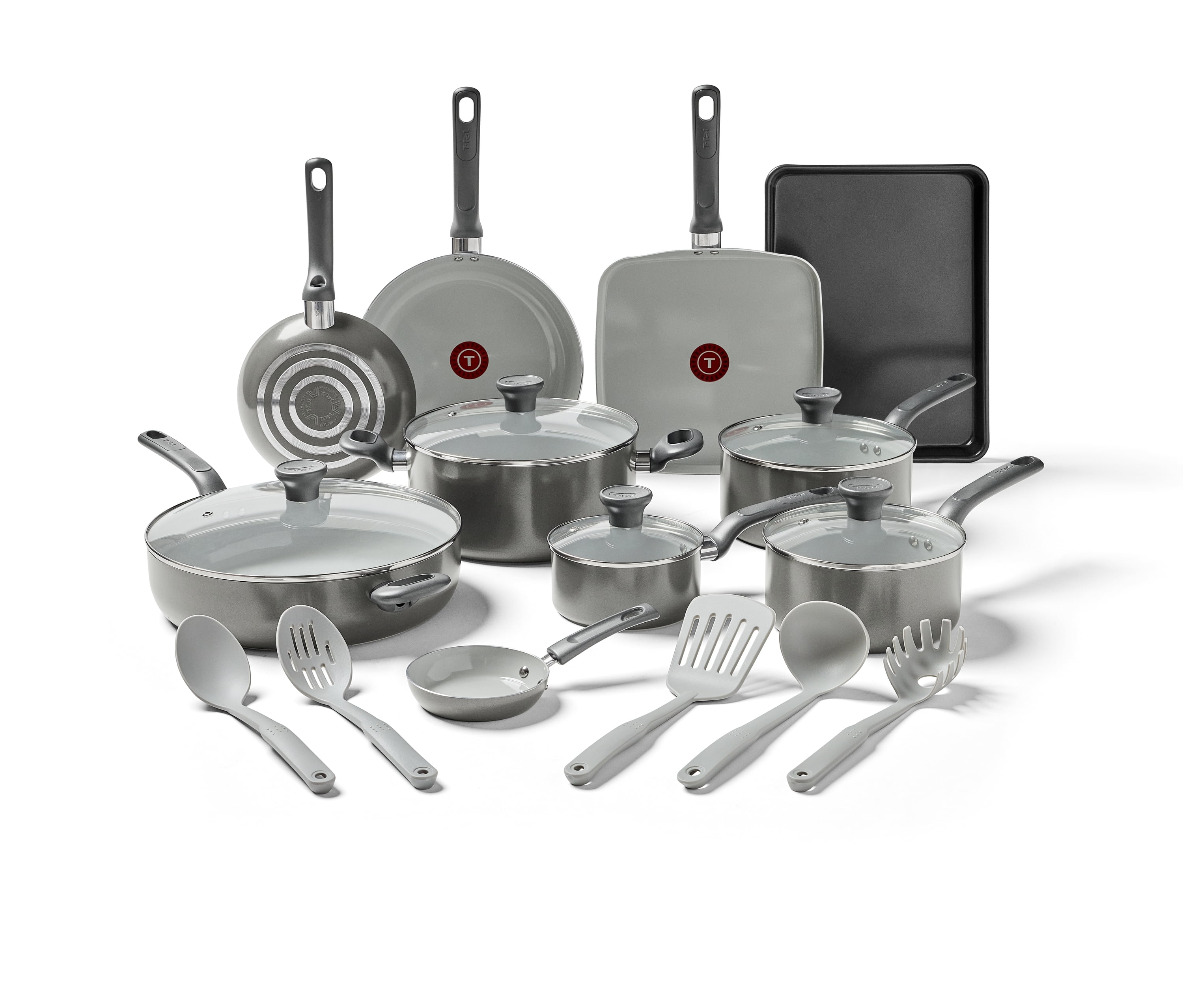 Walmart sales :  T-fal Easy Care Ceramic, 20 Piece Pots and Pans Cookware Set, Stone Grey