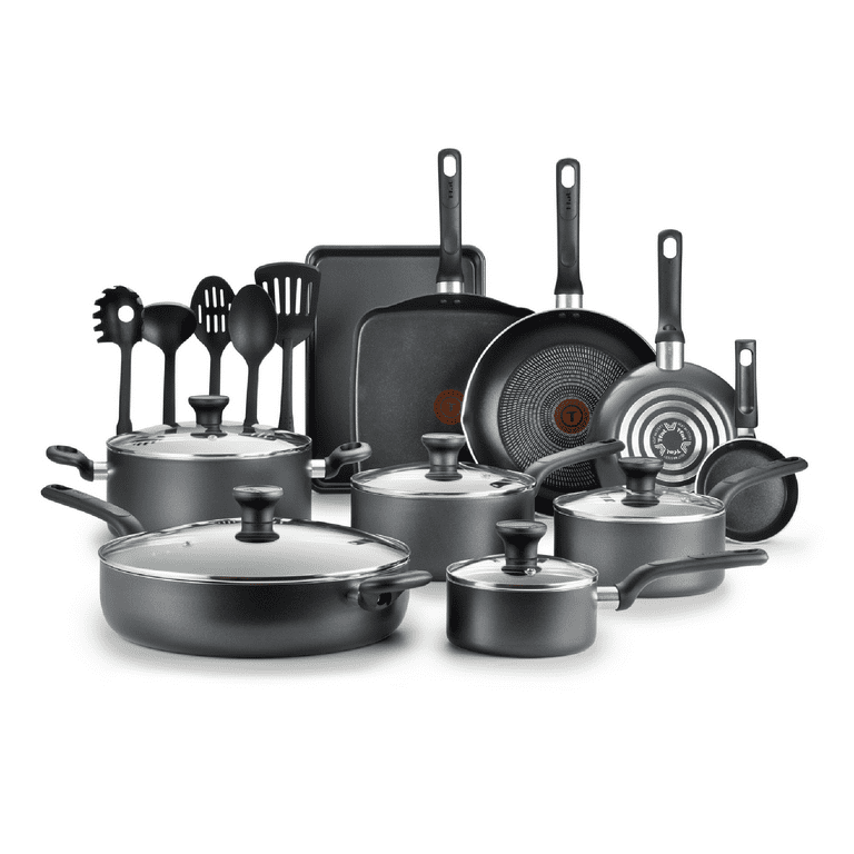 T-fal Essentials Nonstick Aluminum 20 Piece Cookware Set & Cooking Utensils