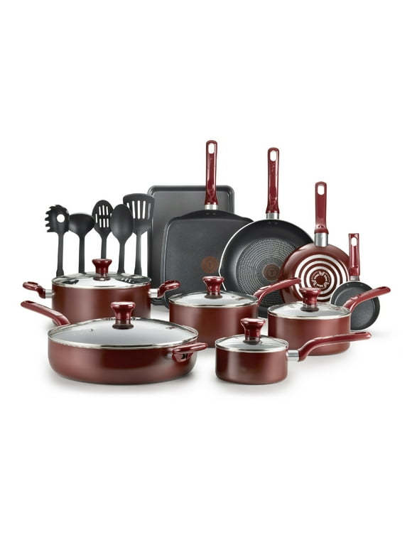 T-fal Easy Care Nonstick Cookware, 20 Piece Set, Red