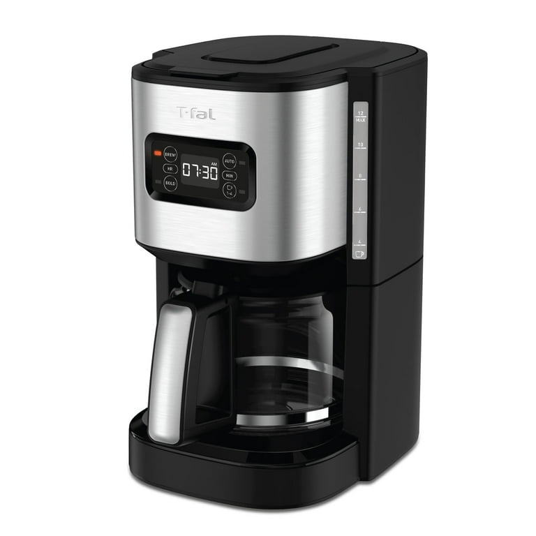 T-fal, Drip Coffee Maker, Black, Programmable 12-Cup, Stainless