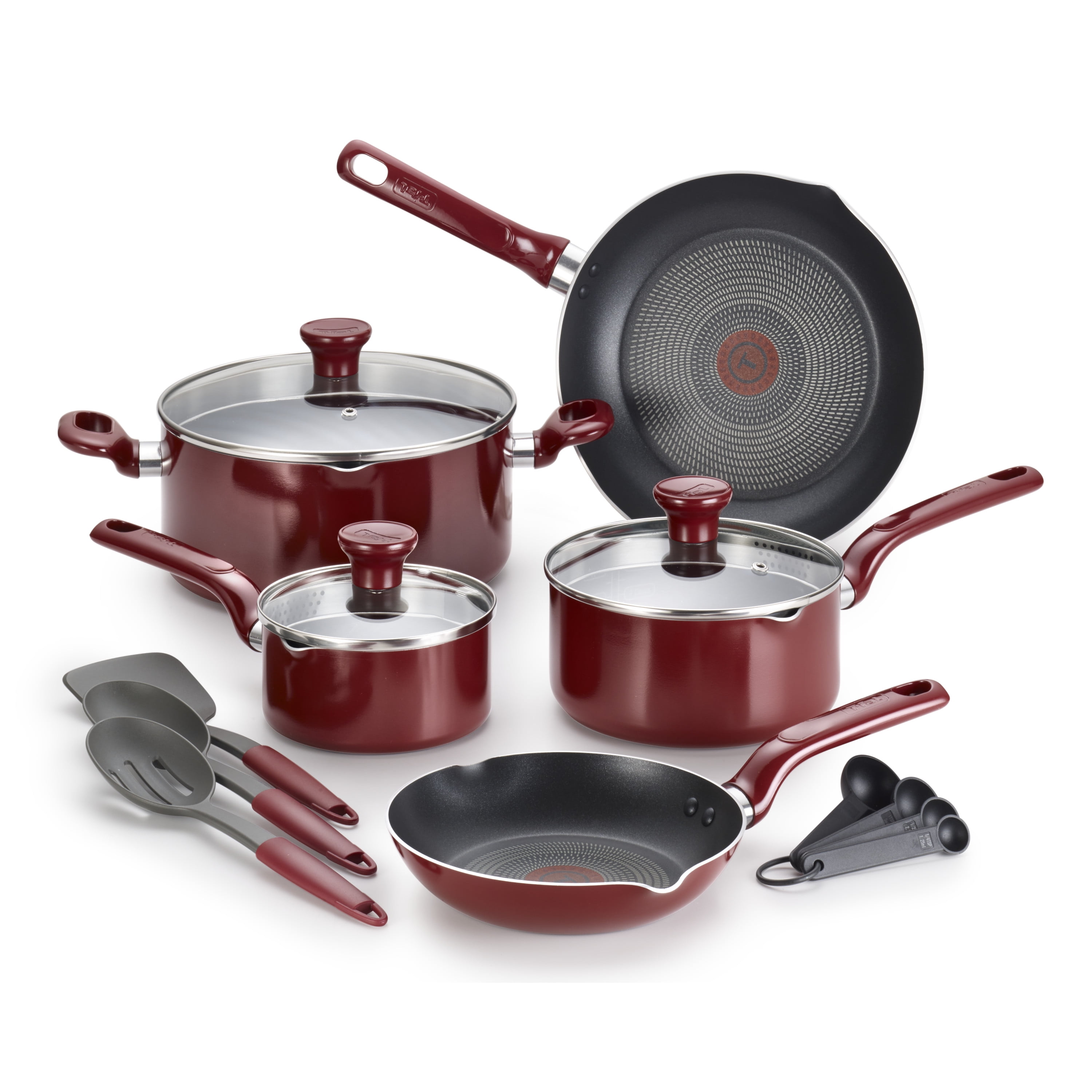 T-FAL T-fal Culinaire Nonstick Cookware, 2 piece Fry Pan Set, 8 & 10.5  inch, Red B060S264