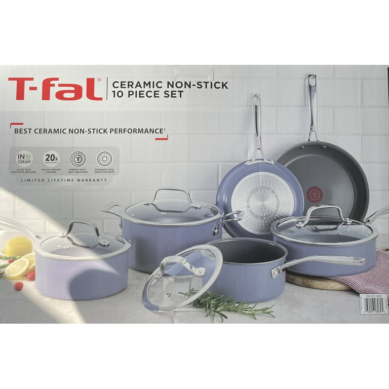 T-fal Excellence Ceramic Non-Stick Cookware Set, 10-Piece - Blue