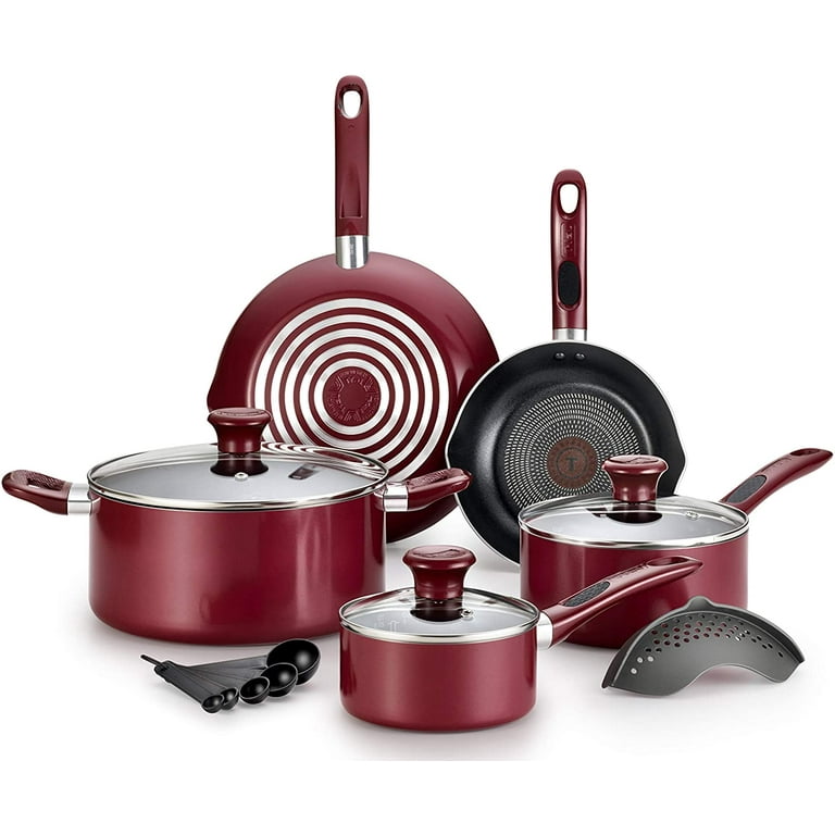  T-fal Excite Nonstick Cookware Set 14 Piece Oven Safe 350F Pots  and Pans, Dishwasher Safe Red : Everything Else