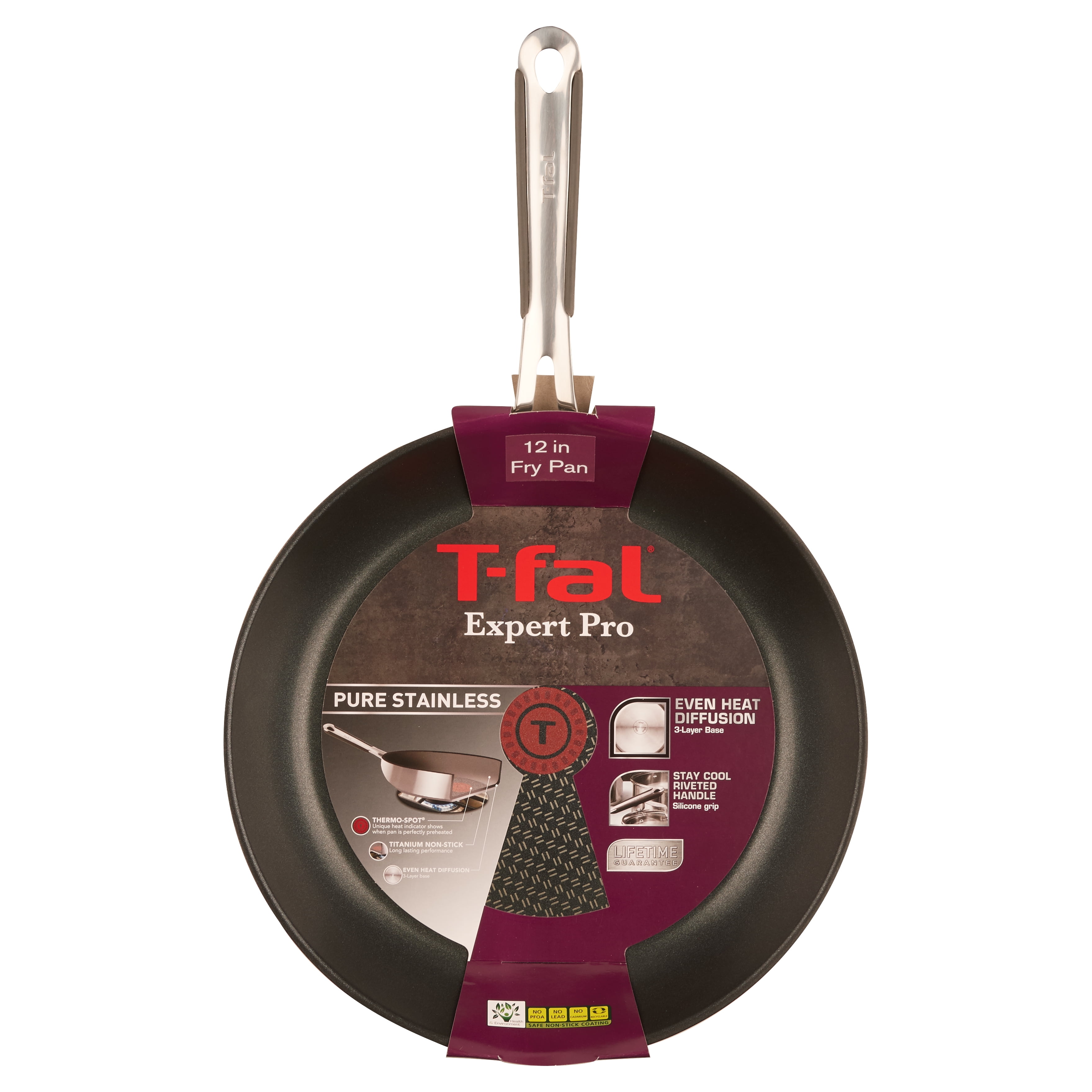 T-fal Professional VX3 Brushed Nonstick with Stainless Steel Handle Fry Pan  12 Inch, Oven Broiler Safe 400F Cookware, Pots and Pans, Restaurant Grade