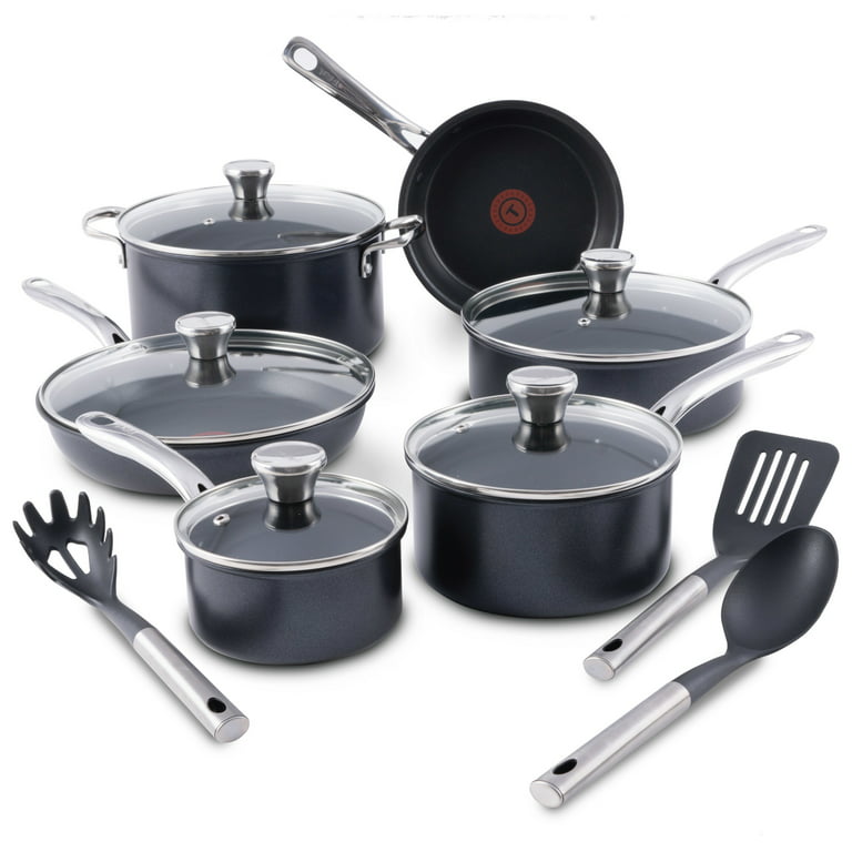 T-Fal Platinum Hard Anodized Nonstick Cookware Set 12 Piece Pots and Pans, Dishwasher Safe Black