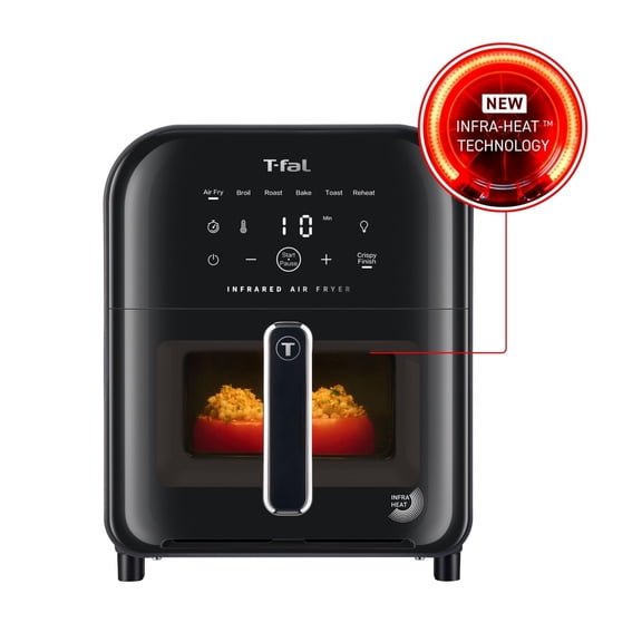 T-fal Infrared Air Fryer, Easy Fry Collection, 6.3 Quart, 1550W, Digital Touch Screen, Grey EY822