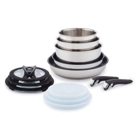 T-fal Ingenio Expertise, Nonstick Cookware Set, 13 Piece, Induction Oven Safe 500F, RV, Detachable Handle, Black
