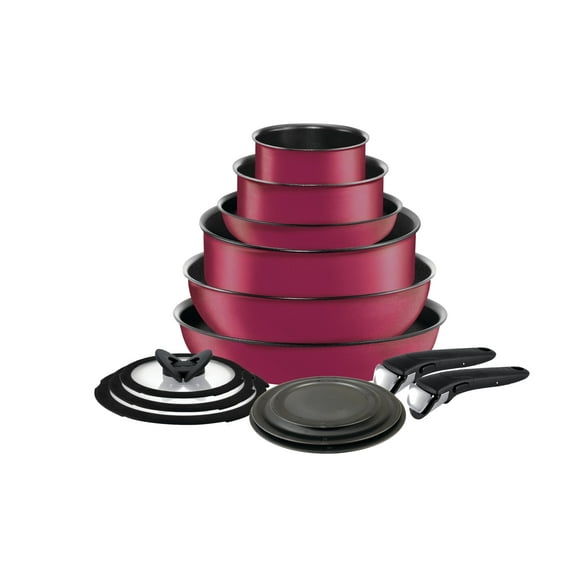 T-fal Ingenio Expertise, Nonstick Cookware Set, 14 Piece, Induction Oven Safe 500F, RV, Detachable Handle, Rose Pink