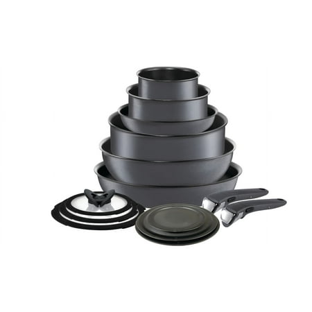T-fal Ingenio Expertise, 14 Piece Nonstick Cookware Set, Induction Safe 500°F, Smoke Grey