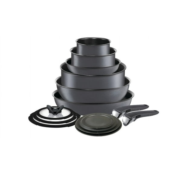 T-fal Ingenio Expertise, 14 Piece Nonstick Cookware Set, Induction Safe 500°F, Smoke Grey