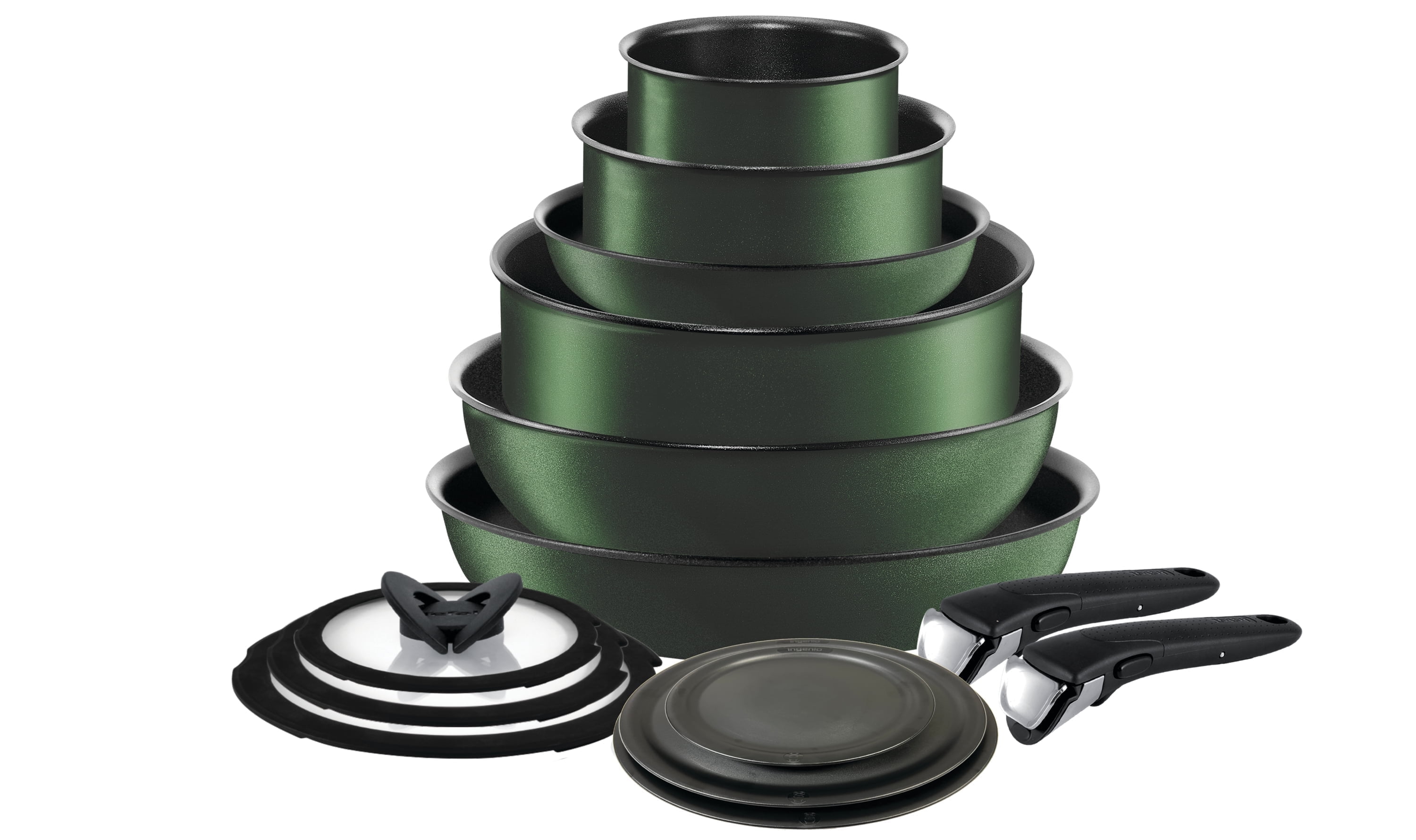T-fal Ingenio Expertise 14 Piece Nonstick Cookware Set, Induction Oven Safe 500F, Pots and Pans, RV, Detachable Handle, Forest Green T-fal Ingenio Expertise 14 Piece Nonstick Cookware Set, Induction Oven Safe 500F, Pots and Pans, RV, Detachable Handle, Forest Green