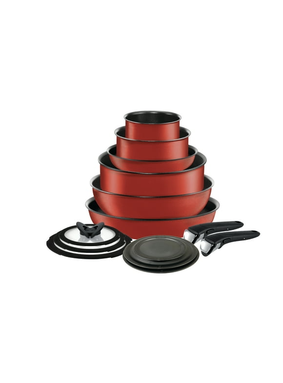 T-fal Ingenio The Genius Cooking System, Platinum Non-Stick, 14 Piece Cookware Set, Red