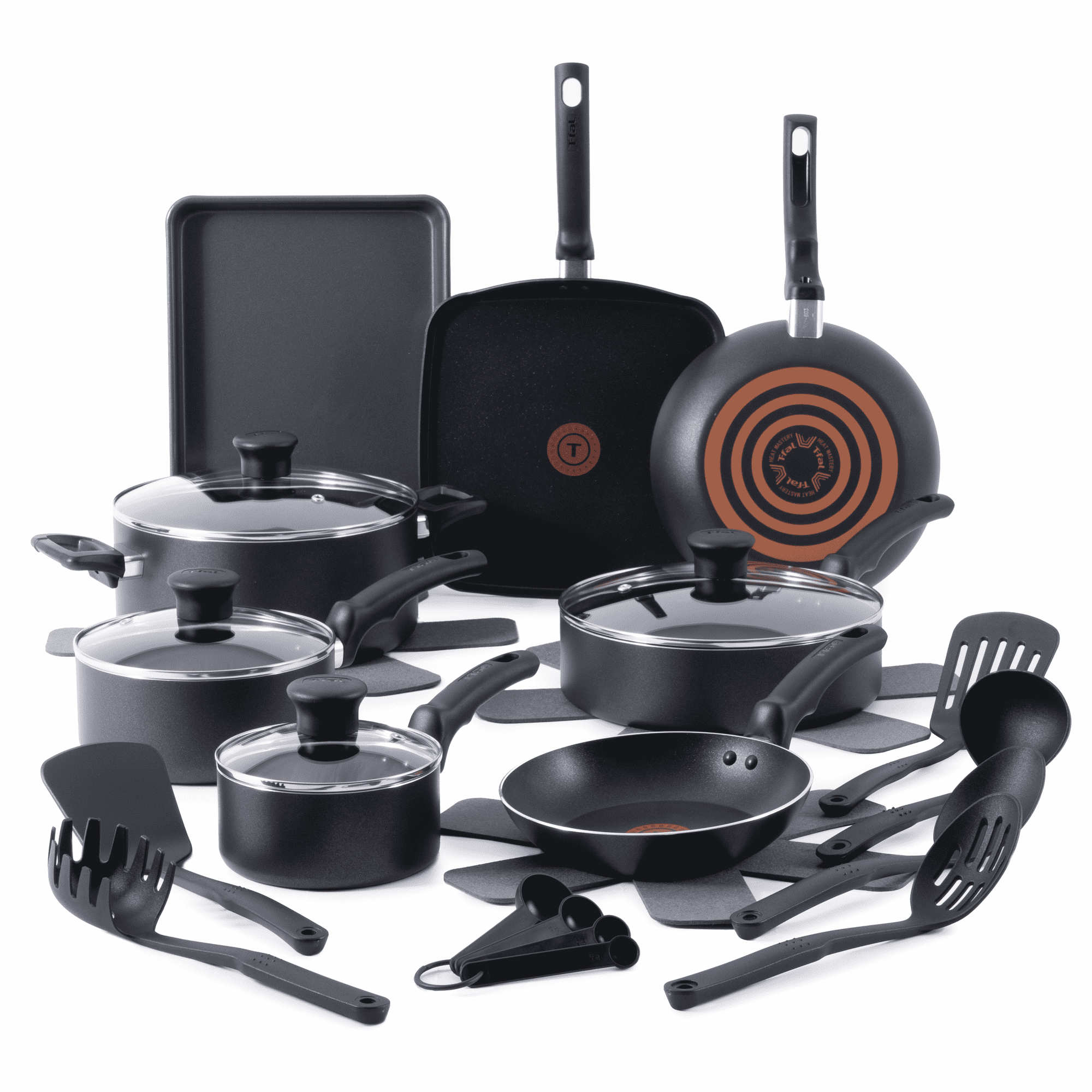 T-fal Kitchen Solutions, 22 Piece Non-Stick Pots and Pans Cookware Set, Black