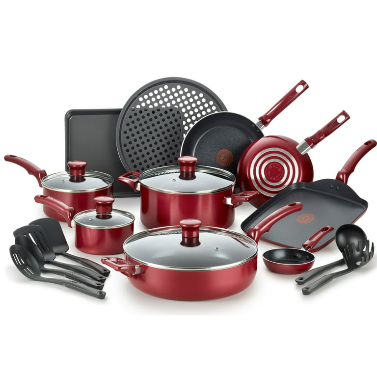 T-fal Easy Care Nonstick Cookware, 20 Piece Set, Red, Dishwasher