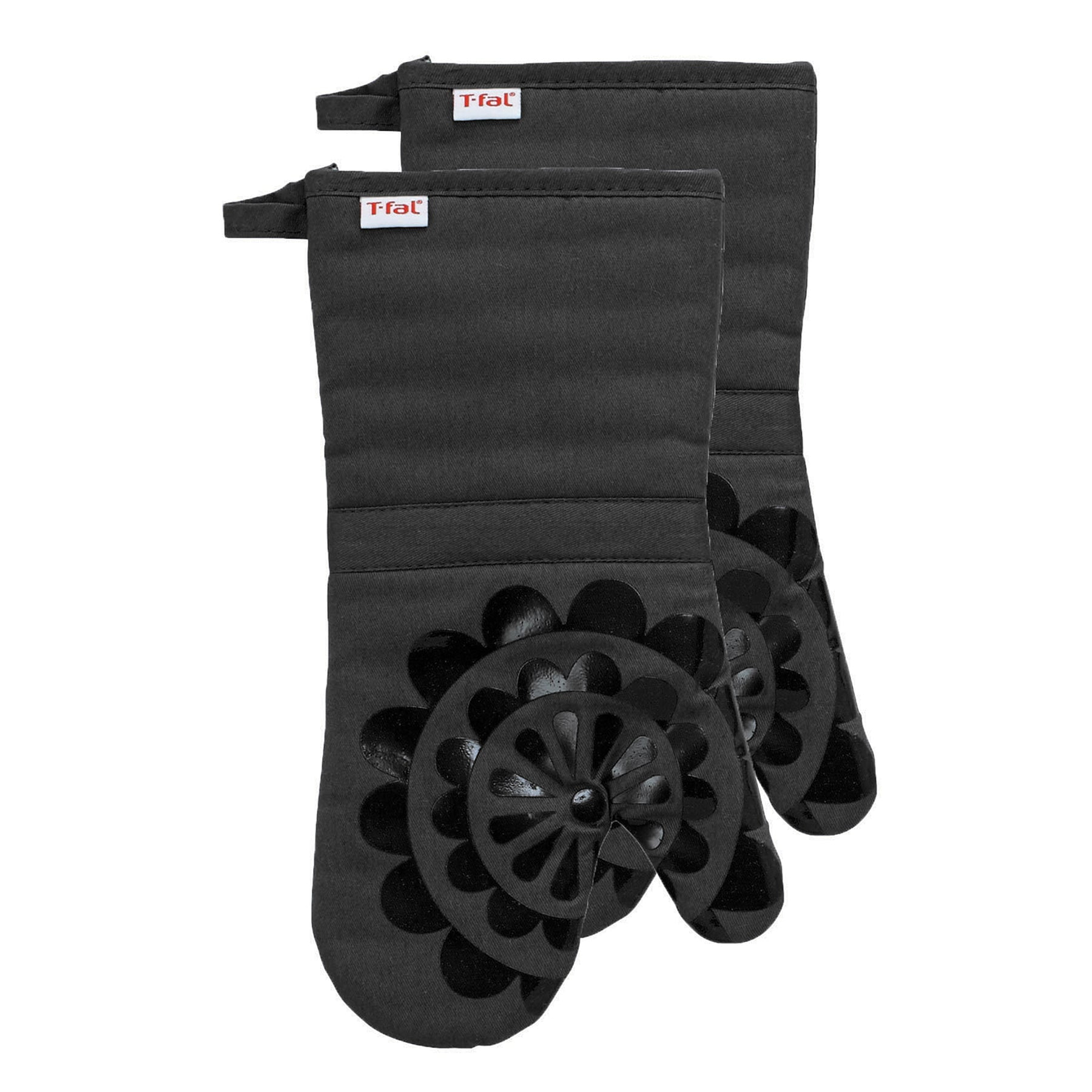 T-fal Medallion Print Silicone and Cotton Twill Oven Mitts, Two Pack, Charcoal