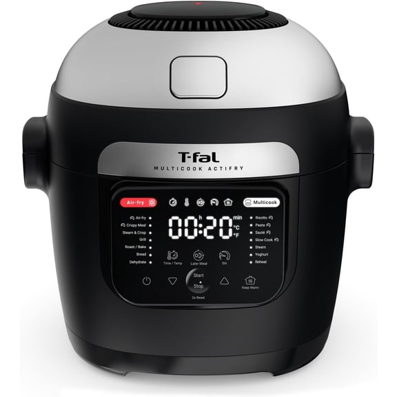 T-fal Multicook Actifry, Multicooker & Air Fryer with Automatic Stirring Paddle, 6 L / 6.3 Qt., Chrome