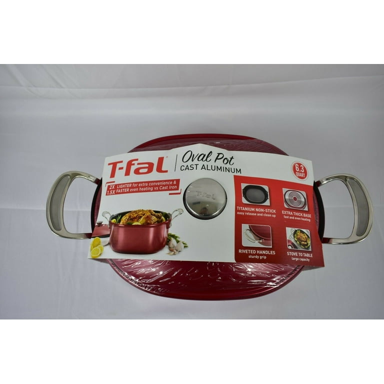T-fal Oval Covered 6.3qt Cast Aluminum Pot Red Dishwasher Oven