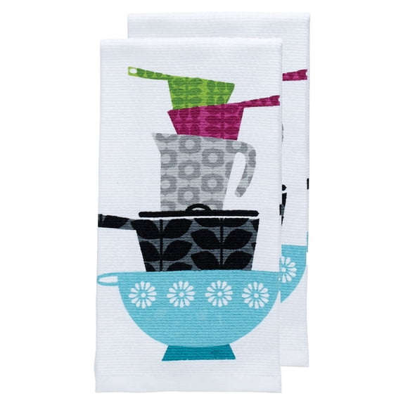 T-fal Pigment Print Dual Woven Kitchen Towels, Two Pack, Pots & Pans