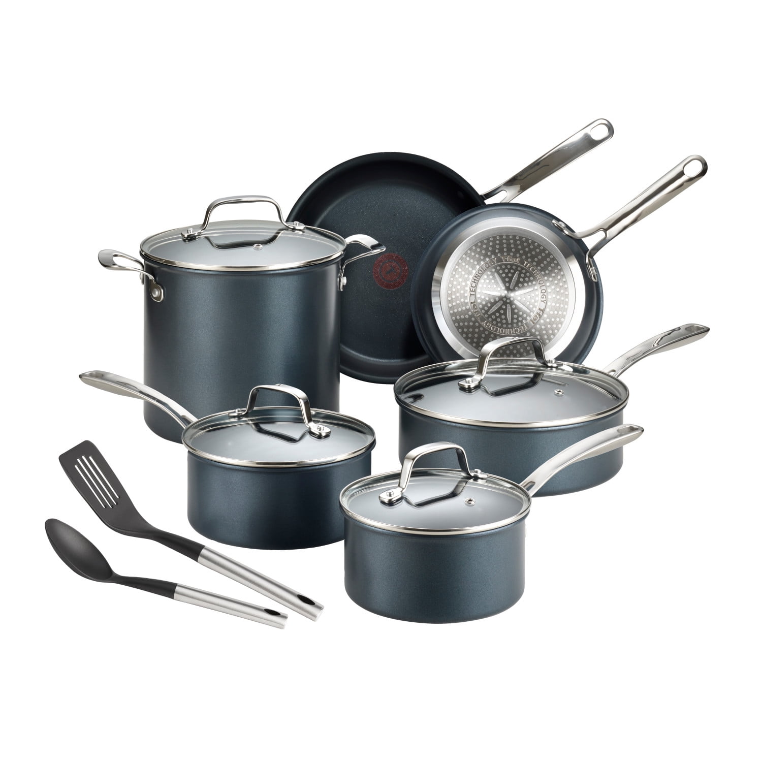 T-FAL T-fal Ingenio The Genius Cooking System, Platinum Non-Stick, 14 Pc  Cookware Set, Forest Green L819SE64