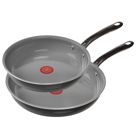 T-fal Preserve Ceramic Non-Stick Cookware, 2 Piece Frypan Set, 8.5 Inch and 11 Inch, Truffle Black