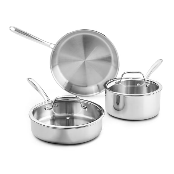 T-fal Pro Tri-Ply Stainless Steel Cookware, 5 Piece Pots and Pans Set, Induction Compatible